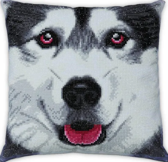 Craft Buddy Alaskan Malamute Face Crystal Art Cushion Kit 30 x 30 cm Outlet