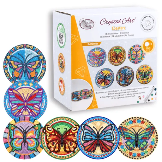 Craft Buddy 'Butterflies' Crystal Art Acrylic Coasters Set of 6 Fashion