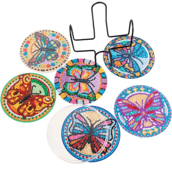 Craft Buddy 'Butterflies' Crystal Art Acrylic Coasters Set of 6 Fashion