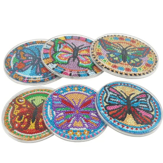 Craft Buddy 'Butterflies' Crystal Art Acrylic Coasters Set of 6 Fashion