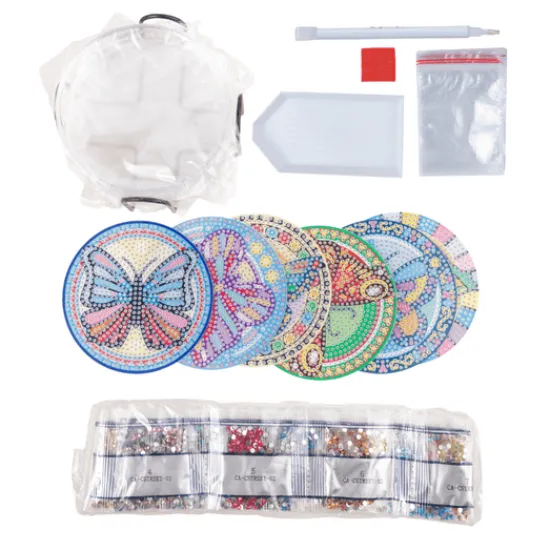 Craft Buddy 'Butterflies' Crystal Art Acrylic Coasters Set of 6 Fashion