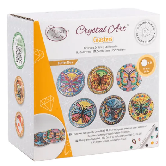 Craft Buddy 'Butterflies' Crystal Art Acrylic Coasters Set of 6 Fashion