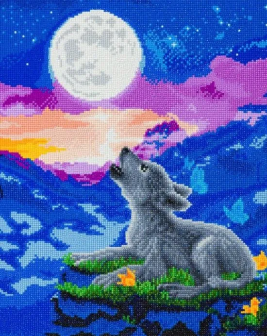 Craft Buddy "Howling Wolf Cub" Crystal Art Canvas Kit 40x50cm Sale