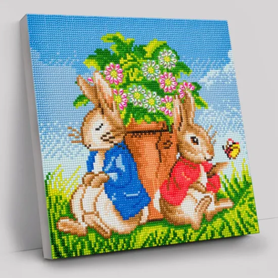 Craft Buddy "Peter and Flopsy Flower Pot" Crystal Art Canvas 30x30cm Best