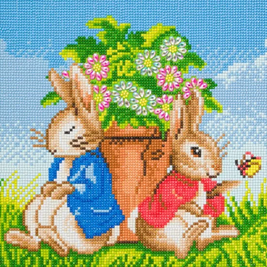Craft Buddy "Peter and Flopsy Flower Pot" Crystal Art Canvas 30x30cm Best