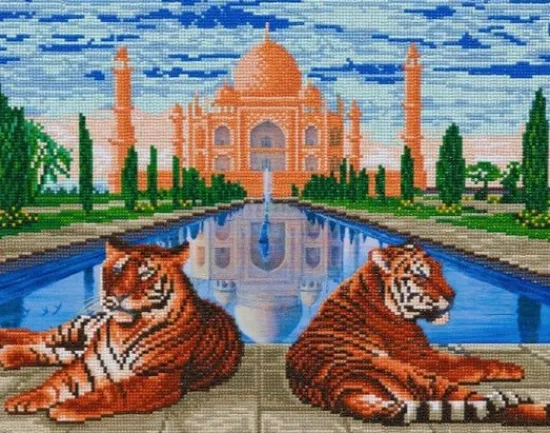 Craft Buddy "Taj Mahal Tigers" Crystal Art Canvas Kit 40x50cm New