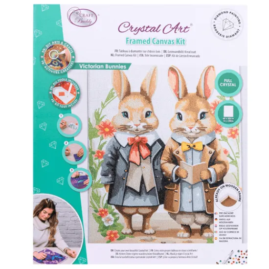 Craft Buddy Victorian Bunnies Crystal Art Canvas Kit 40x50cm New